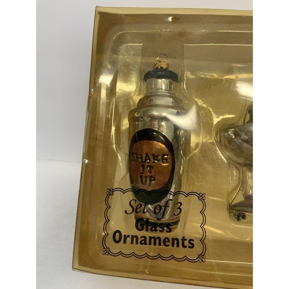 VINTAGE Set 3 Martini Drink Mixer/Shaker - Blown Glass Christmas Ornament RARE - Picture 9 of 10